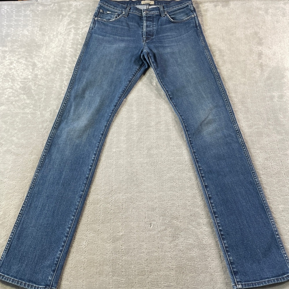 Baldwin Jeans The Henley Mens 32 Blue Slim Straight Button Fly Denim Kansas USA